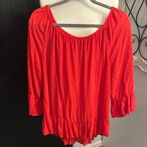 Velvet Red Relaxed Ruffled Blouse